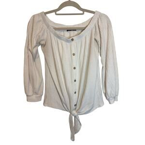 Iliad USA | Ivory Peasant Top | Boho Chic with a Flirty Tie Front | Size Medium